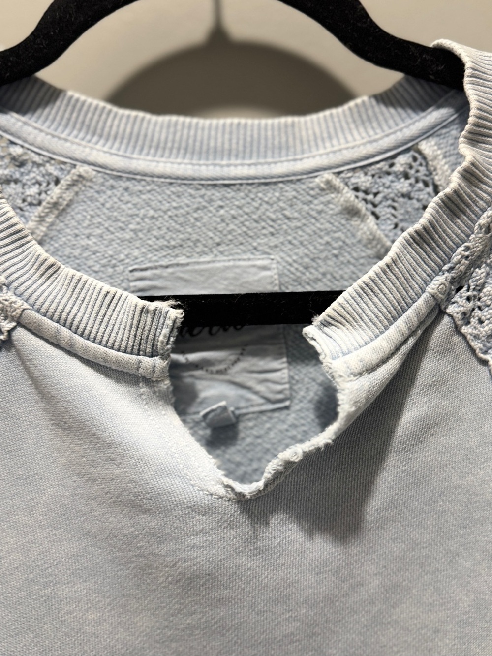 Aerie Hey Crochet Sweatshirt - Light Blue with Lace - Picture 4 of 5
